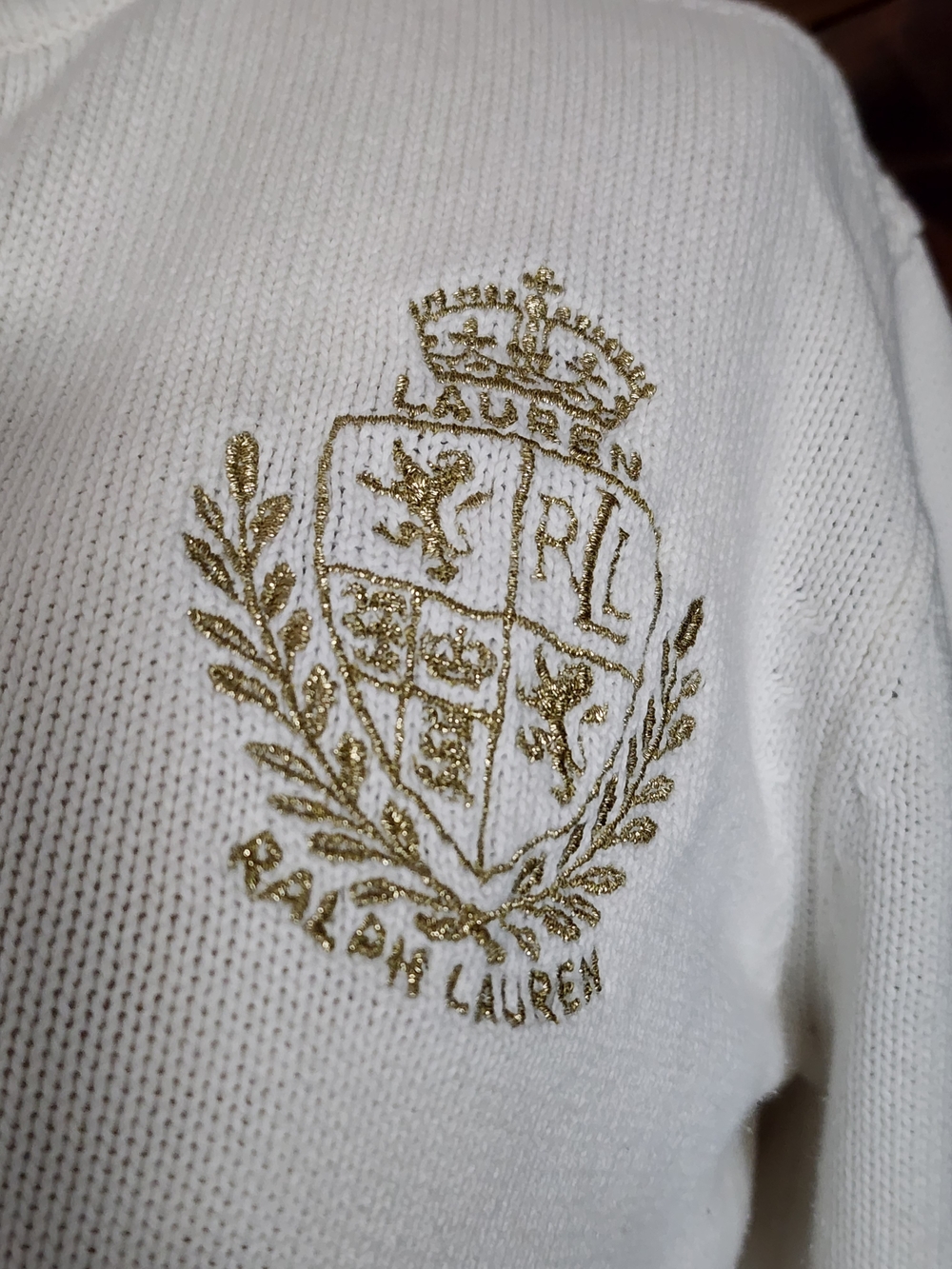 Vintage Ralph Lauren Snap-Front Crest Cotton Sweater. - Picture 3 of 7